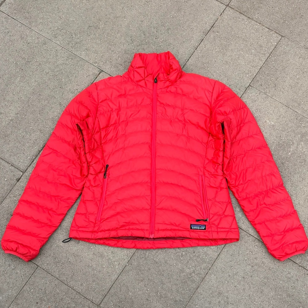 Patagonia Women Red Down Sweater Jacket Puffer Full Zip 84681 Size Medium